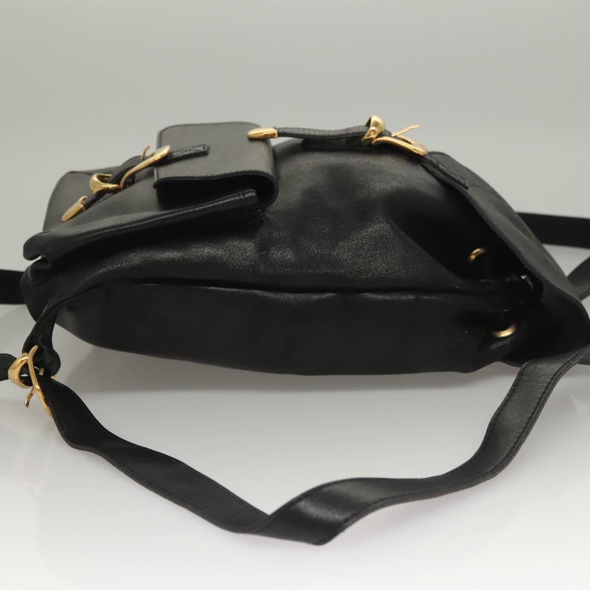 Gianni Versace Backpack Leather Black Gold Auth am8724