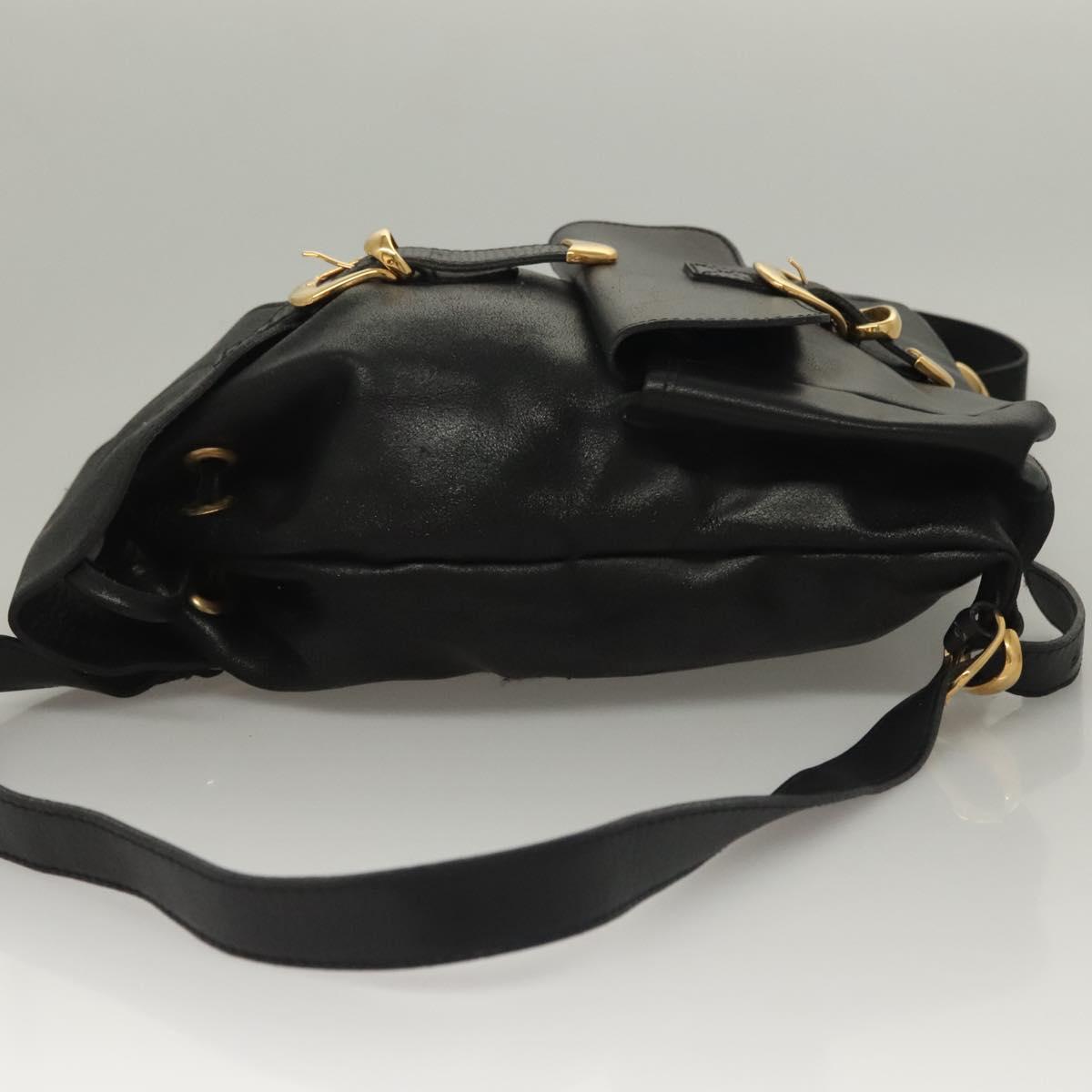 Gianni Versace Backpack Leather Black Gold Auth am8724