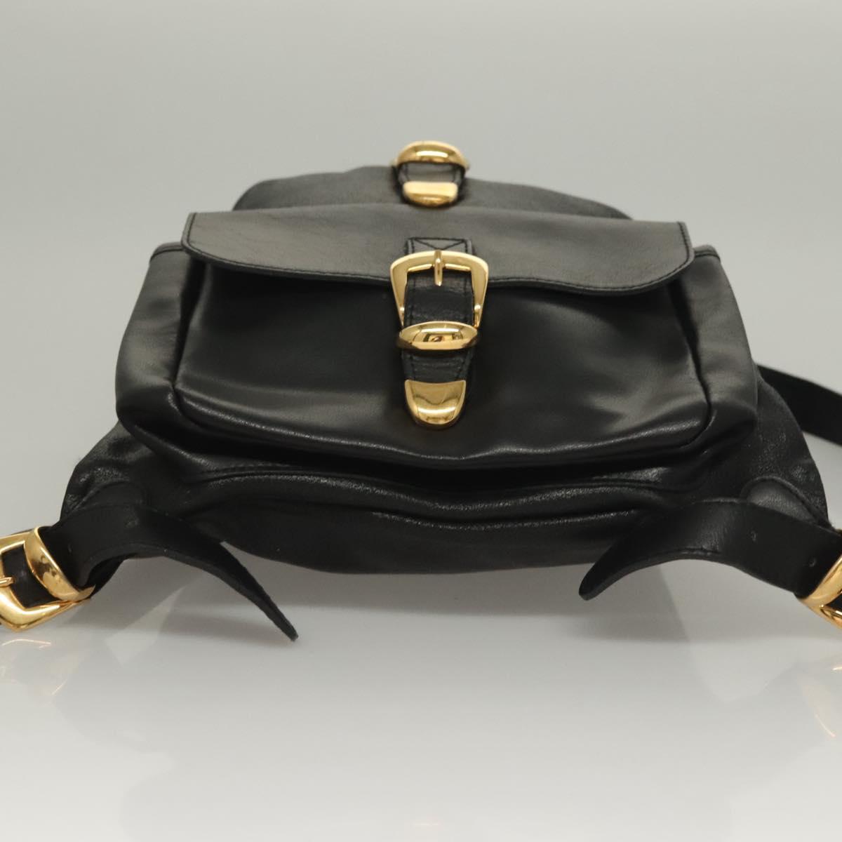 Gianni Versace Backpack Leather Black Gold Auth am8724