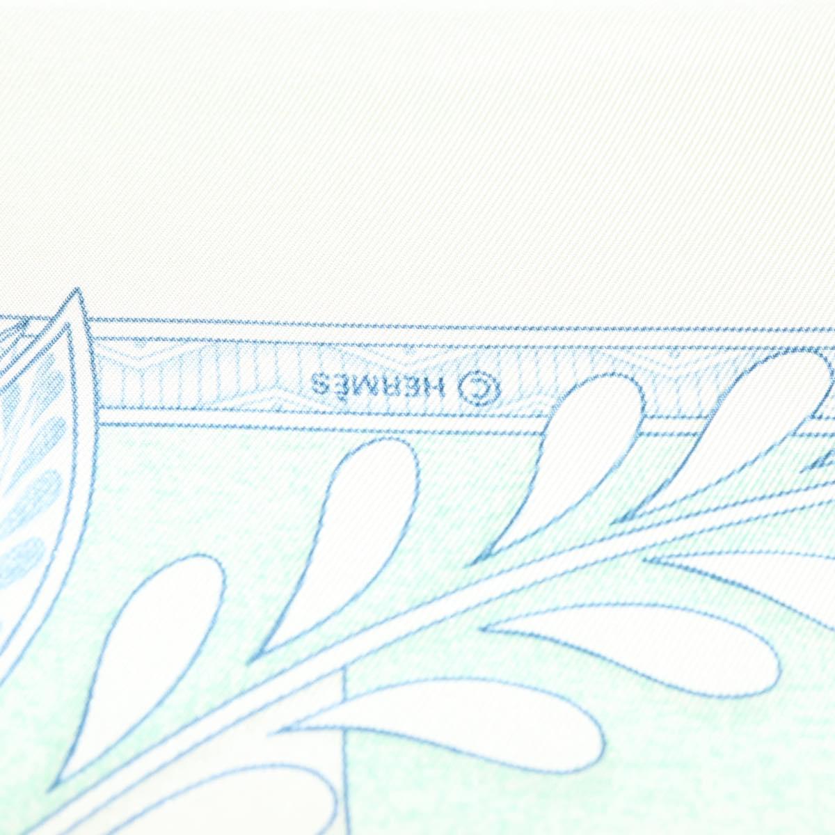 HERMES Carre 90 Scarf ""Les chants du Henne"" Silk Peppermint Auth am8731