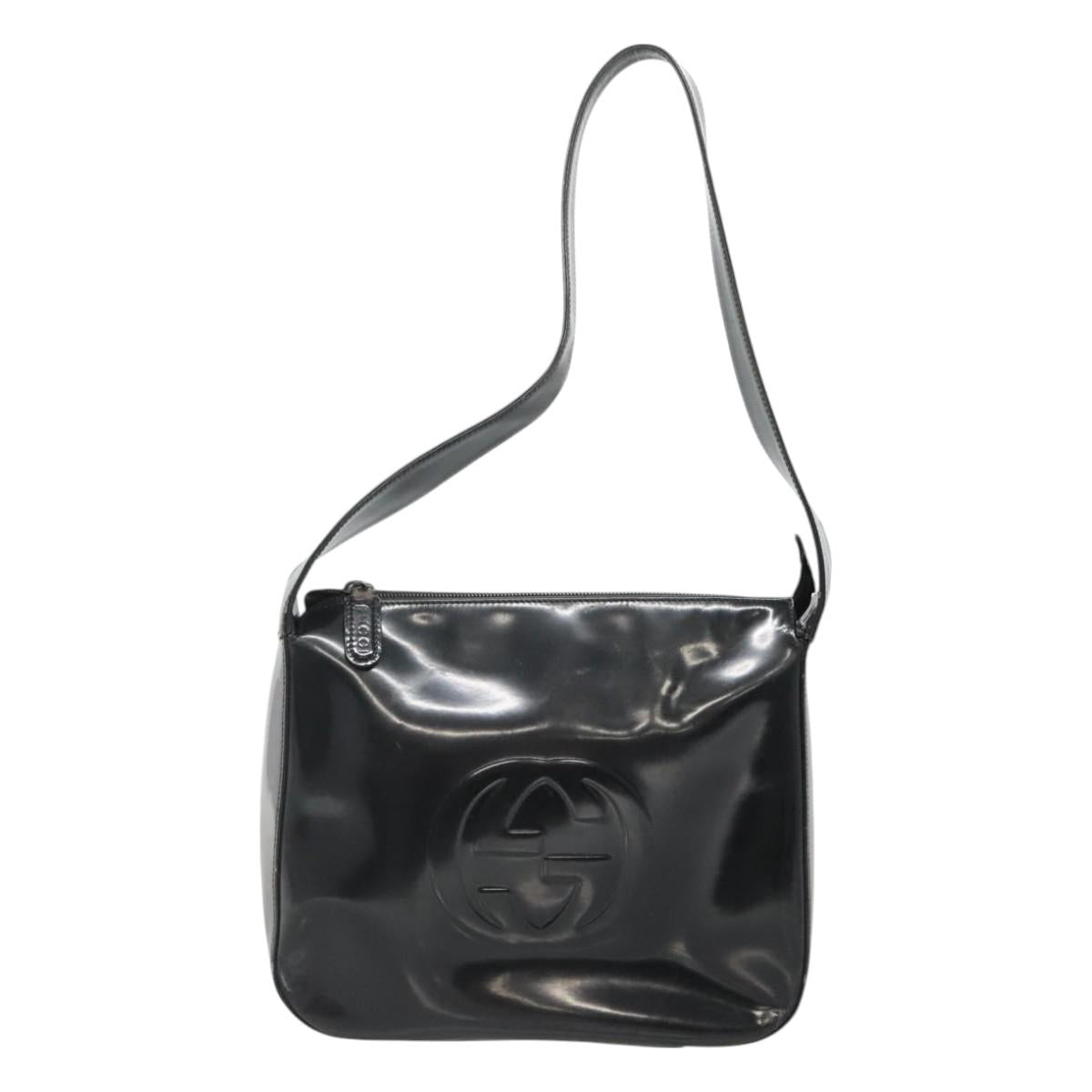 GUCCI Shoulder Bag Enamel Black 001 3754 1703 Auth am8759