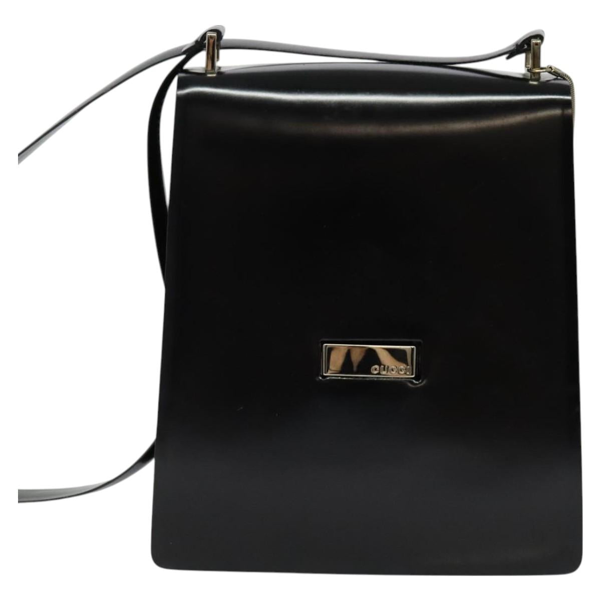 GUCCI Shoulder Bag Enamel Black 001 2113 1745 Auth am8764