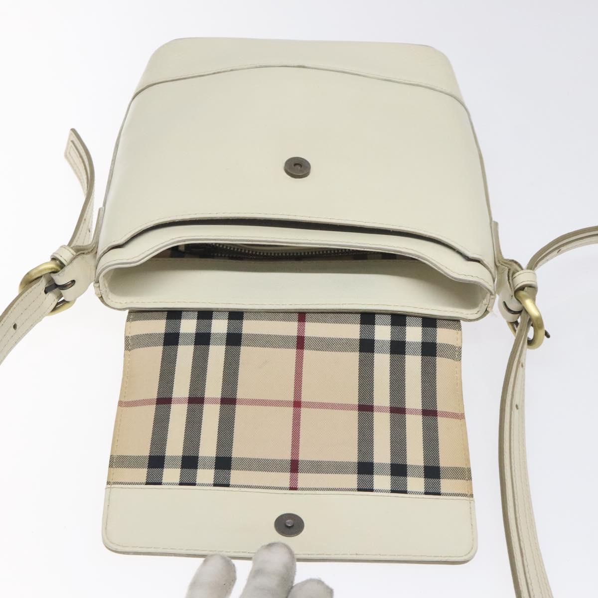 BURBERRY Shoulder Bag Leather White Auth am8778