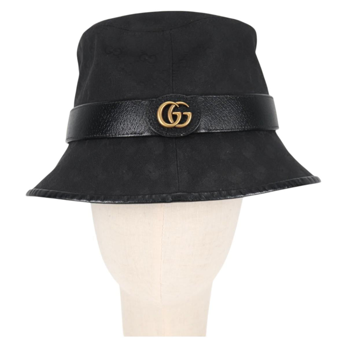 GUCCI GG Canvas Bucket Hat Black 576587 Auth am8805V
