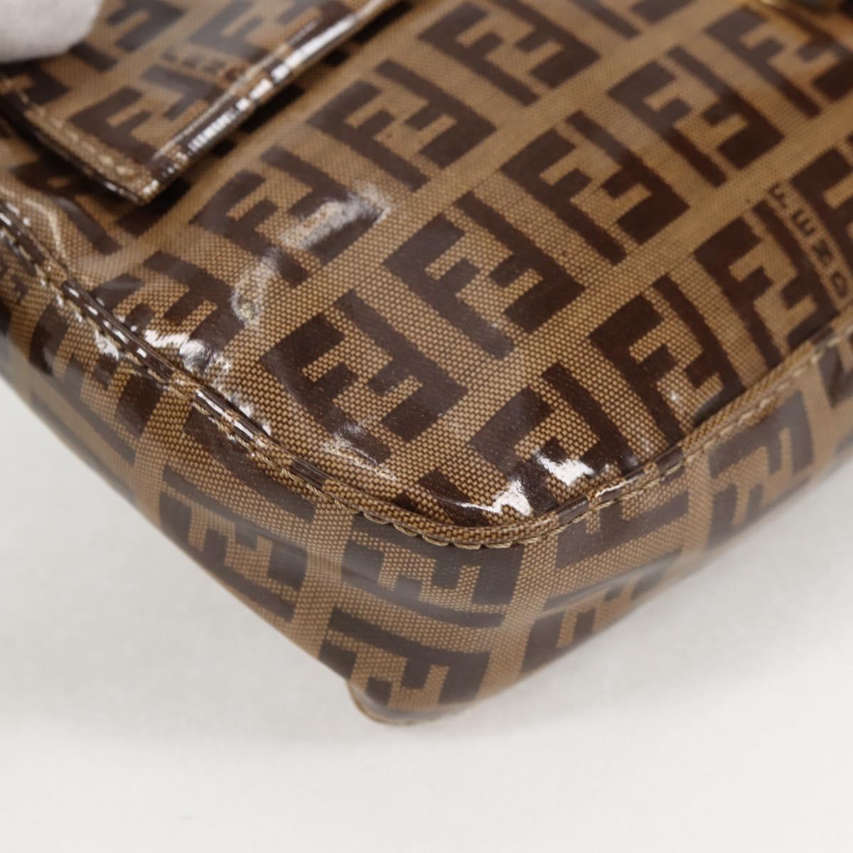 FENDI Zucchino Canvas Mamma Baguette Bag Coated Canvas Beige Gold Auth am8814V