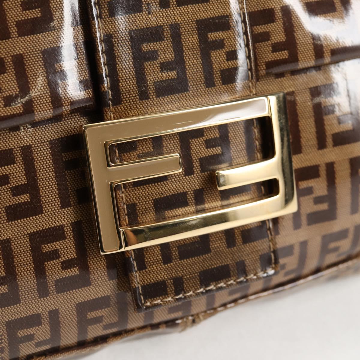 FENDI Zucchino Canvas Mamma Baguette Bag Coated Canvas Beige Gold Auth am8814V