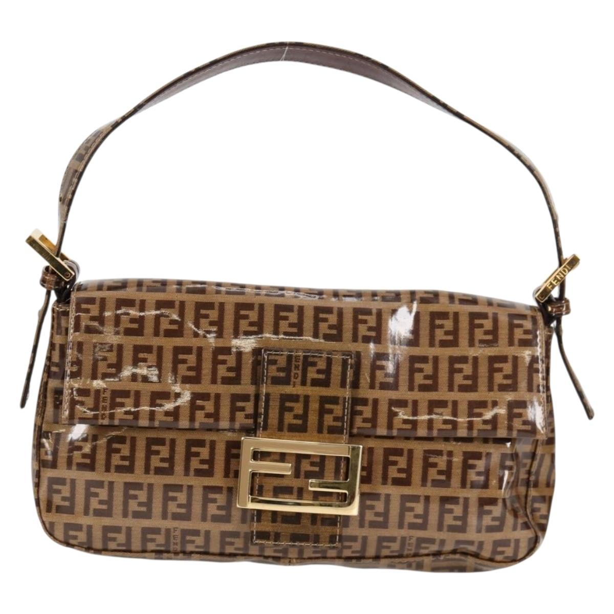 FENDI Zucchino Canvas Mamma Baguette Bag Coated Canvas Beige Gold Auth am8814V