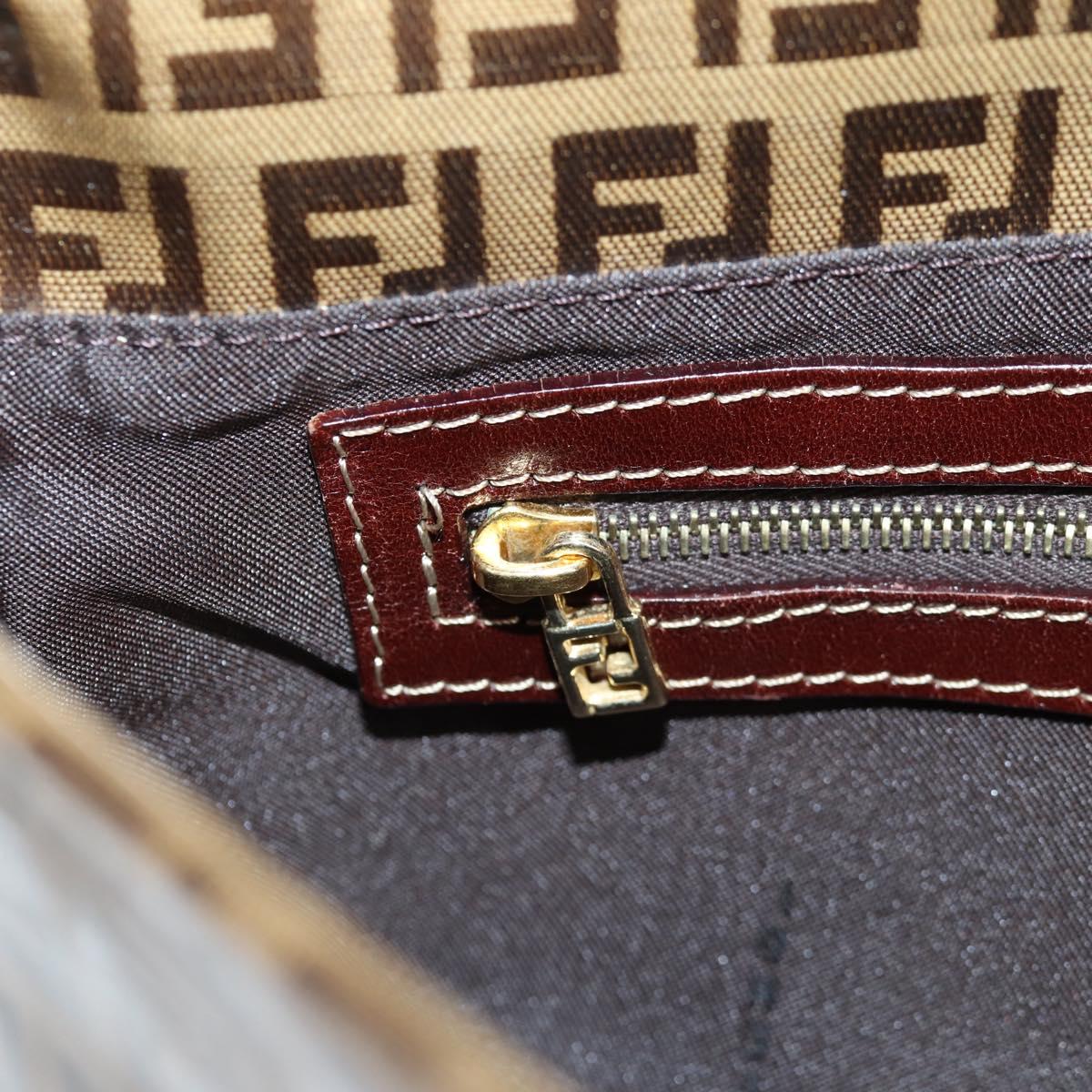 FENDI Zucchino Canvas Mamma Baguette Bag Coated Canvas Beige Gold Auth am8814V