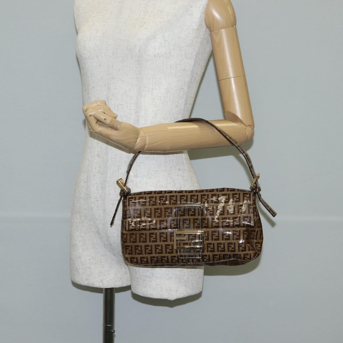 FENDI Zucchino Canvas Mamma Baguette Bag Coated Canvas Beige Gold Auth am8814V