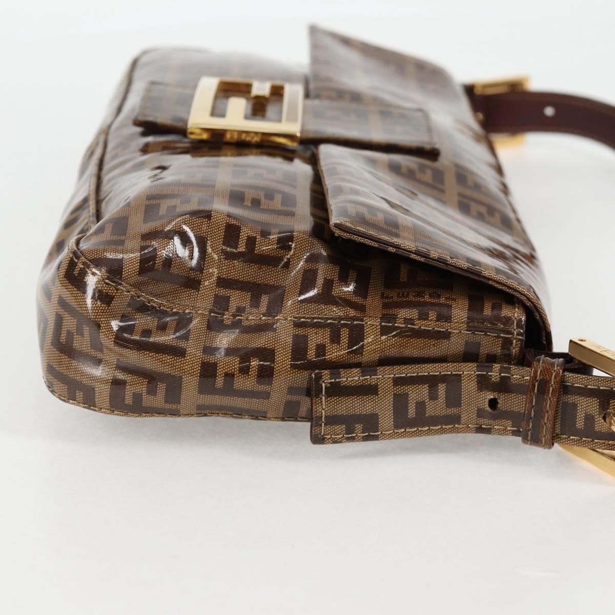 FENDI Zucchino Canvas Mamma Baguette Bag Coated Canvas Beige Gold Auth am8814V