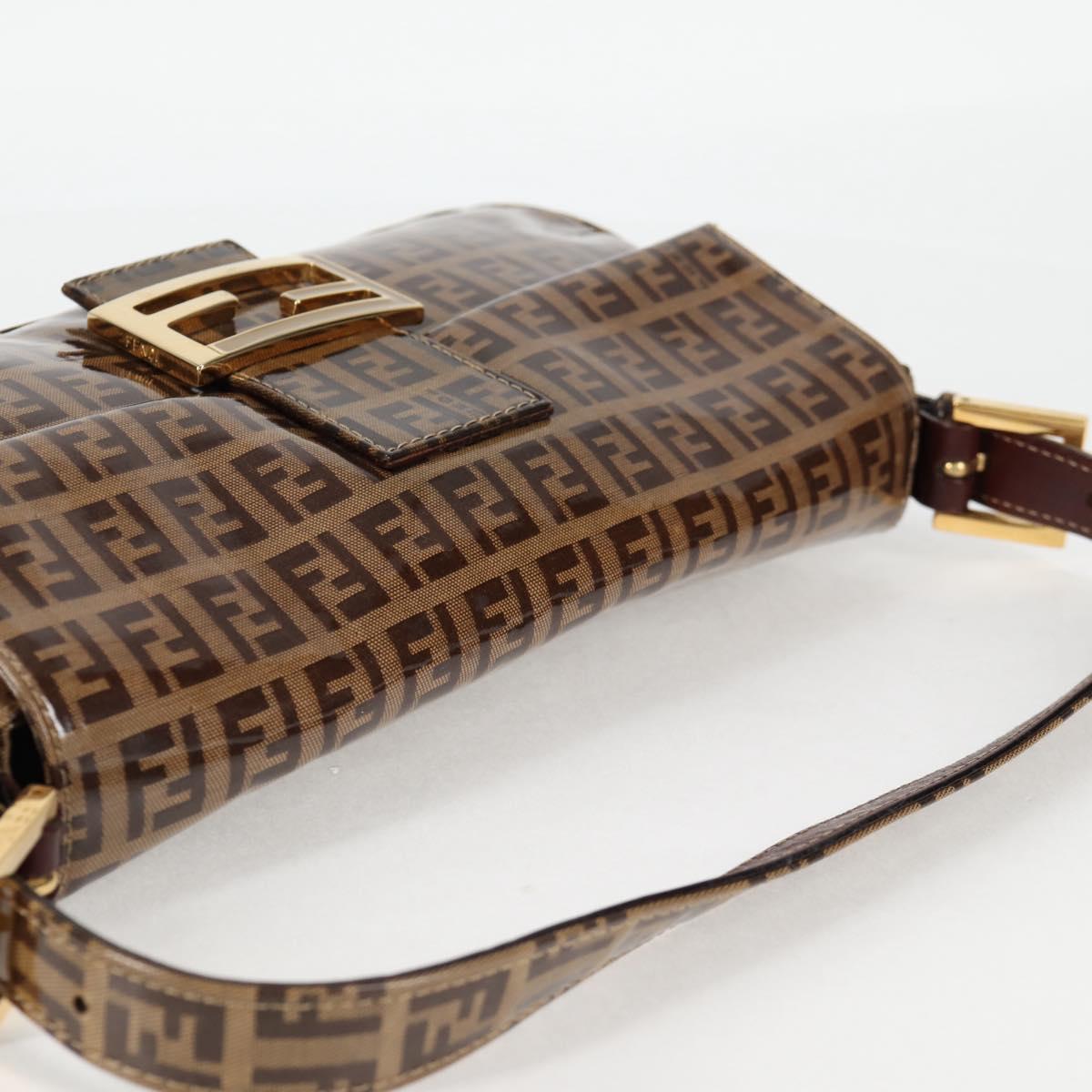 FENDI Zucchino Canvas Mamma Baguette Bag Coated Canvas Beige Gold Auth am8814V