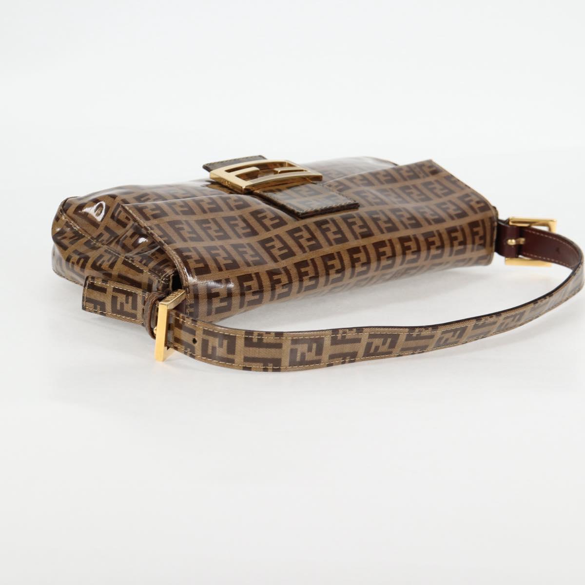 FENDI Zucchino Canvas Mamma Baguette Bag Coated Canvas Beige Gold Auth am8814V