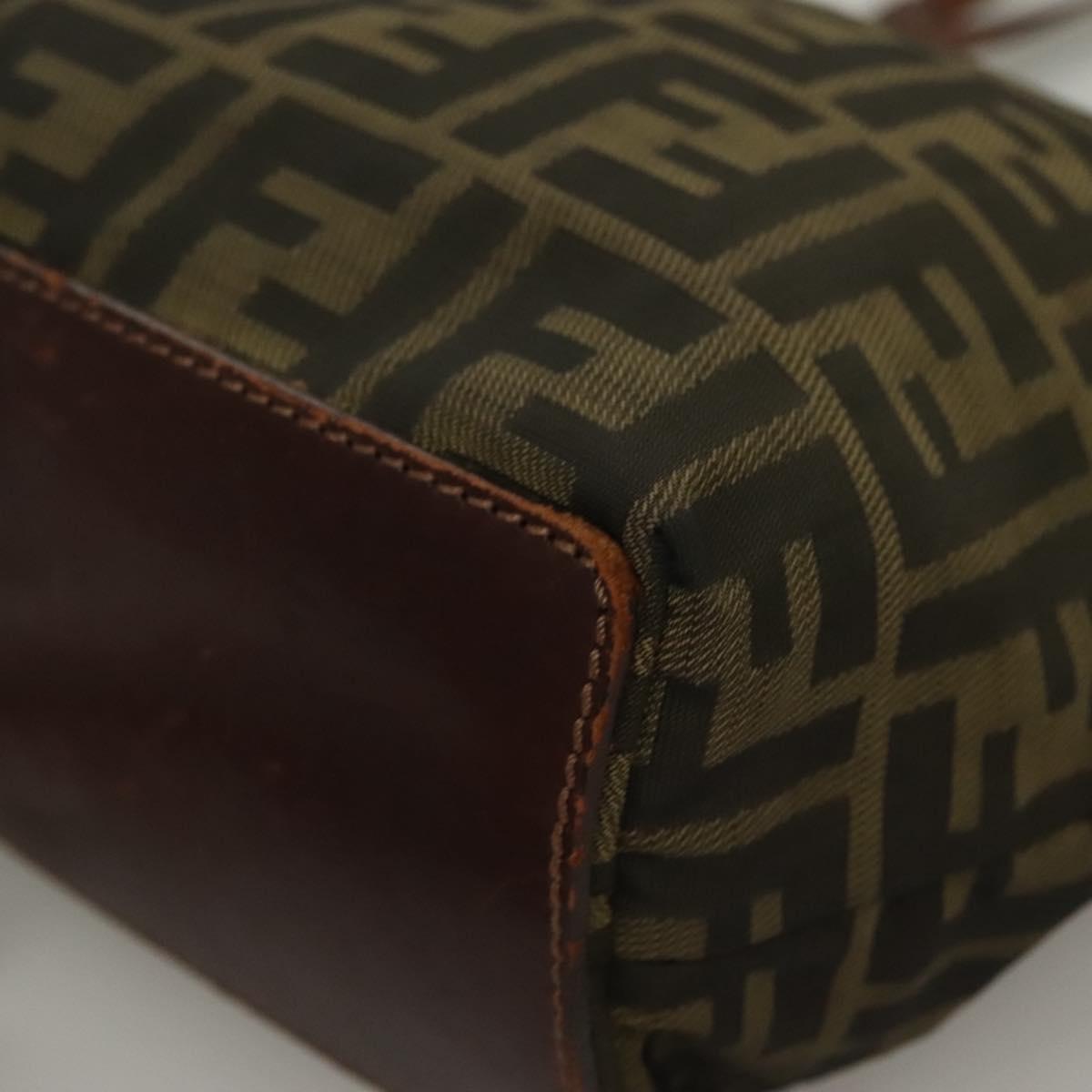 FENDI Zucca Canvas Hand Bag Black Brown Auth am8836