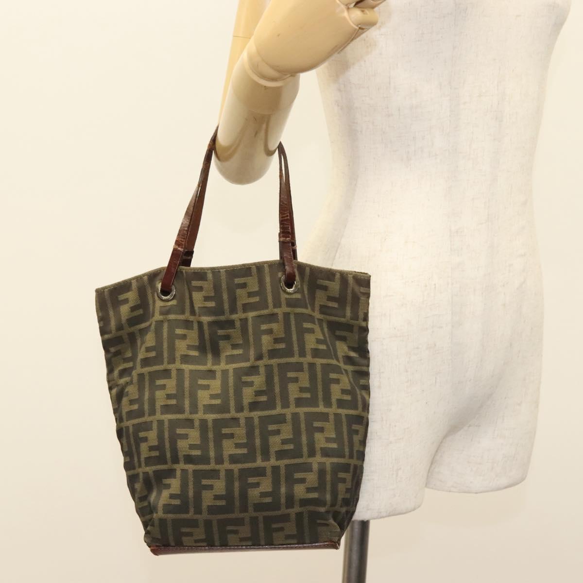FENDI Zucca Canvas Hand Bag Black Brown Auth am8836