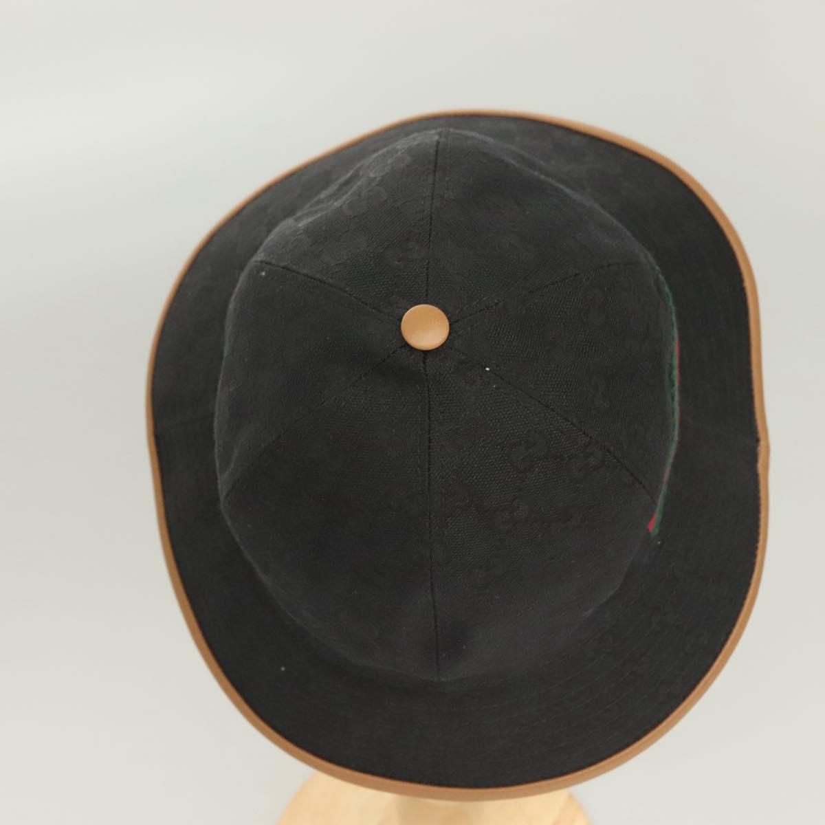 GUCCI GG Canvas Sherry Line Web Bucket Hat Hat Black 722377 Auth am8853V