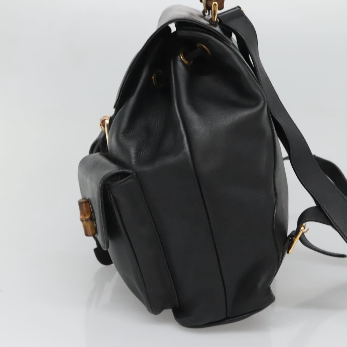 GUCCI Bamboo Backpack Leather Black Gold 008 2058 0016 Auth am8855
