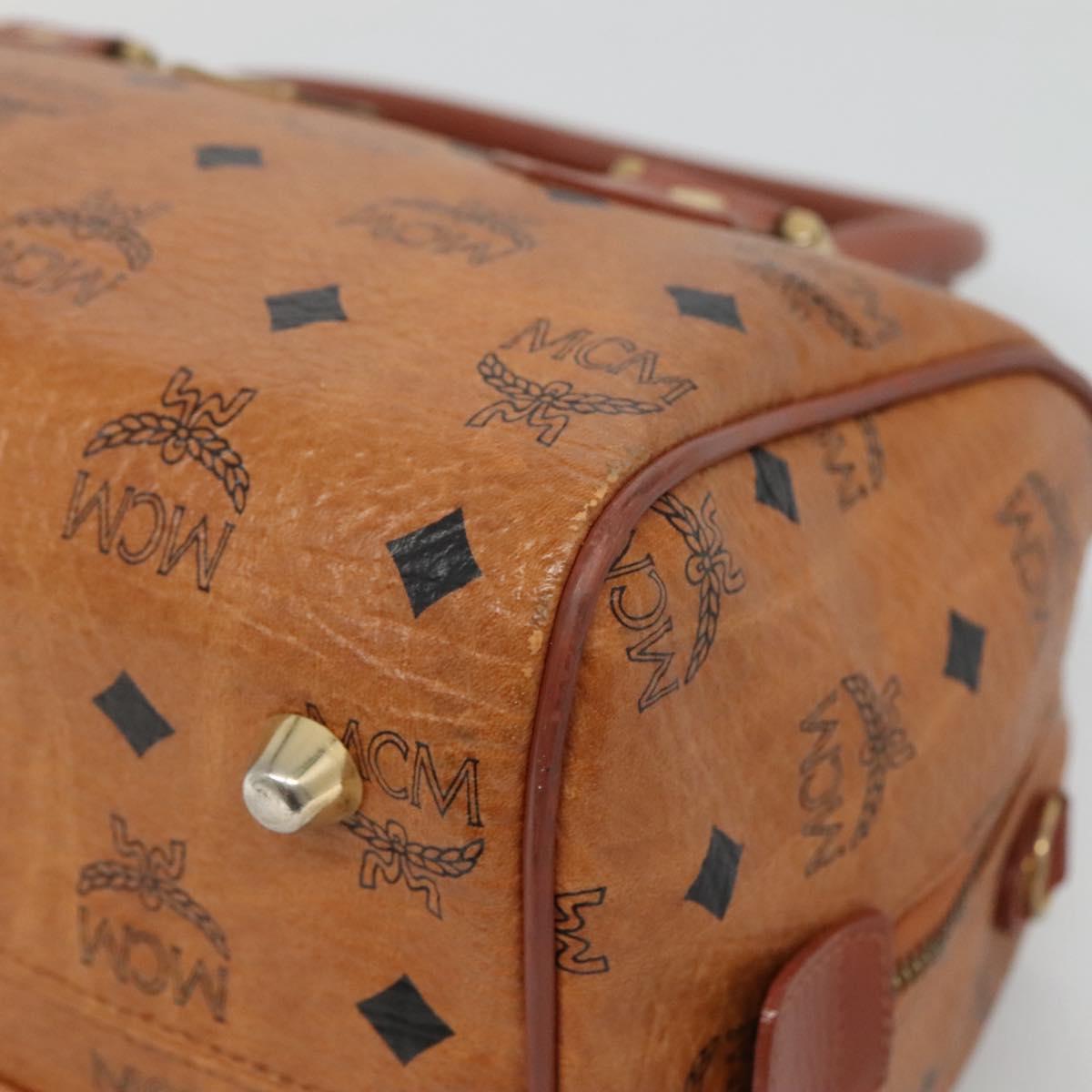 MCM Logogram Vicetos Boston Bag PVC Leather Brown Gold Auth am8857