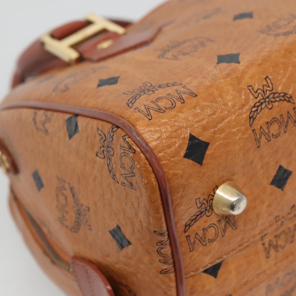 MCM Logogram Vicetos Boston Bag PVC Leather Brown Gold Auth am8857