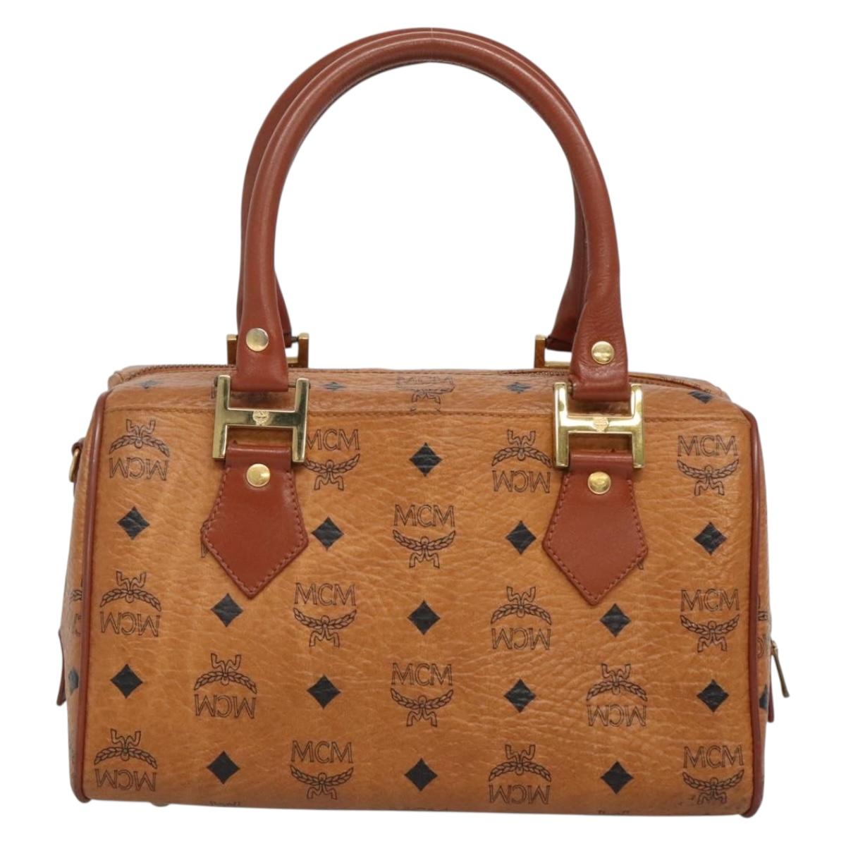 MCM Logogram Vicetos Boston Bag PVC Leather Brown Gold Auth am8857