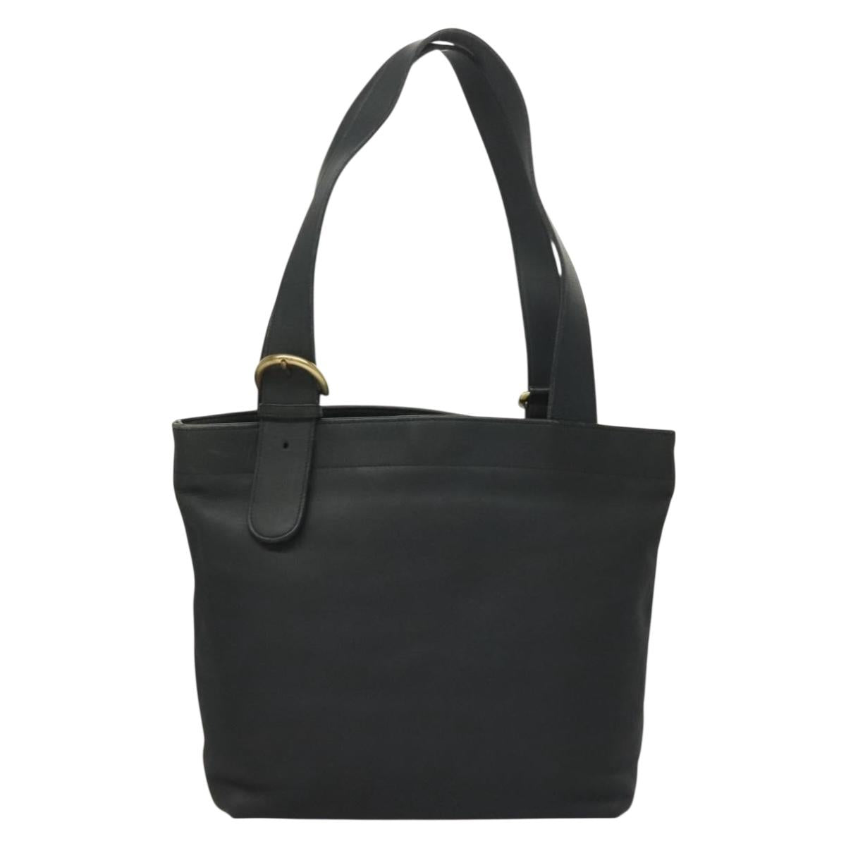 Coach Tote Bag Leather Navy Gold Auth am8870