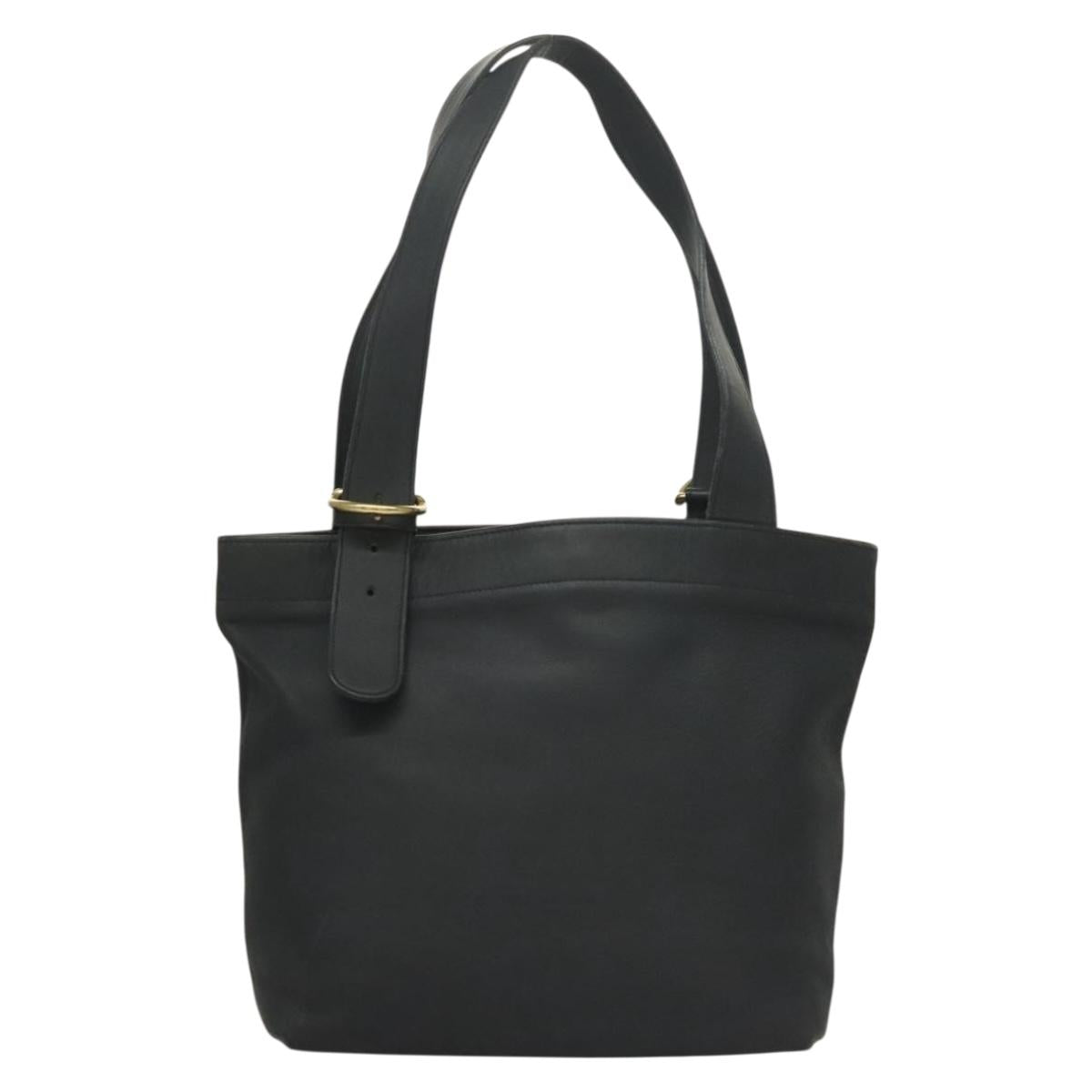 Coach Tote Bag Leather Navy Gold Auth am8870