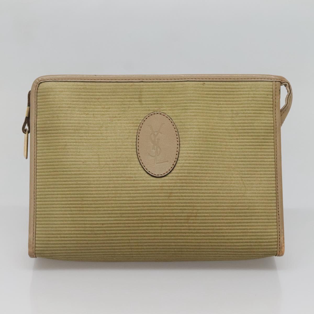 SAINT LAURENT Clutch Bag 2Set Beige Brown gold Auth am8873