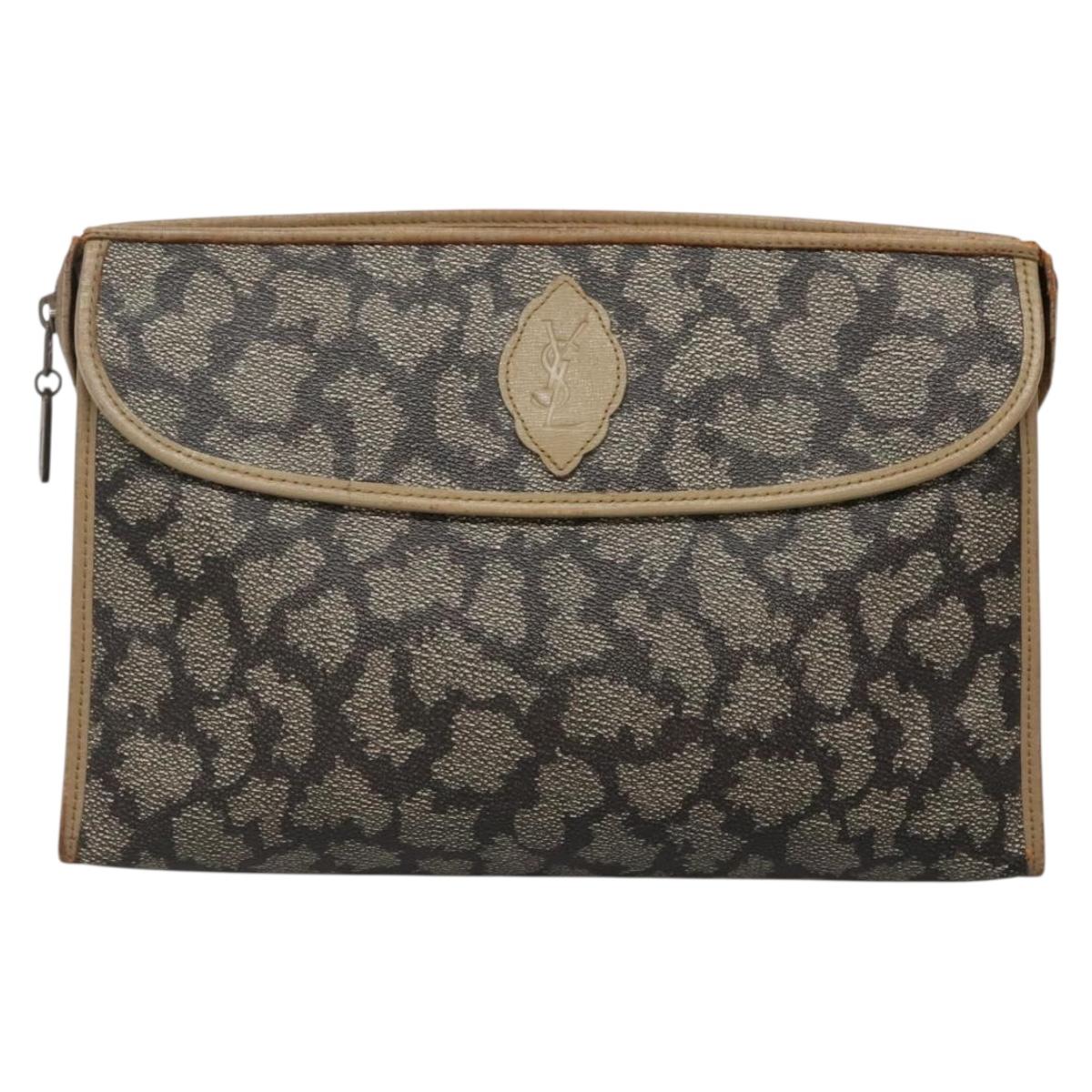 SAINT LAURENT Clutch Bag 2Set Beige Brown gold Auth am8873