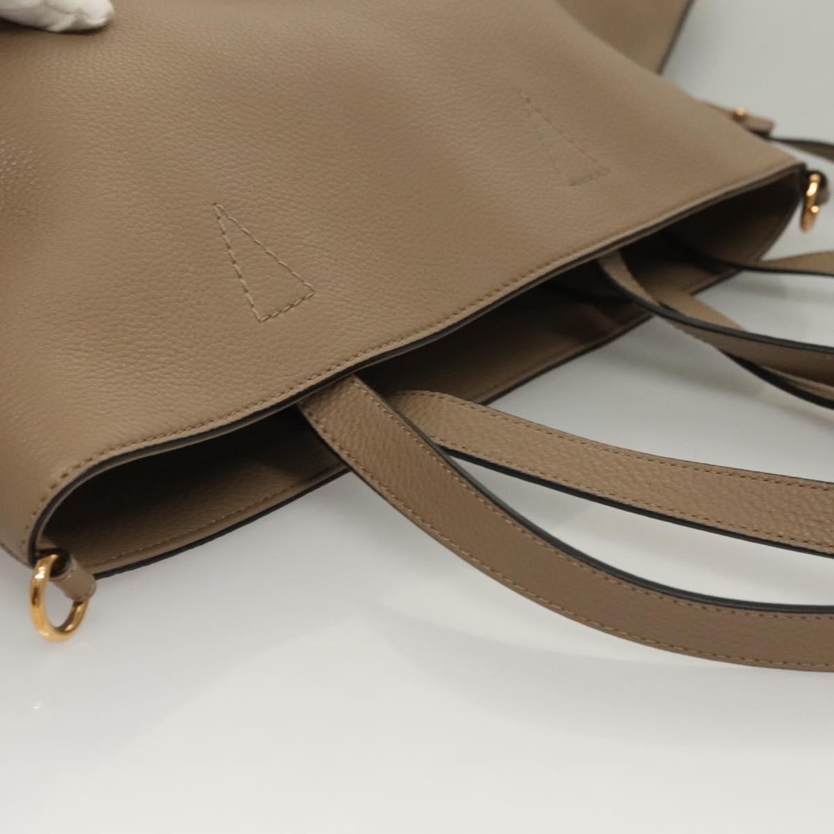 VERSACE Tote Bag Leather Beige Gold Auth am8882