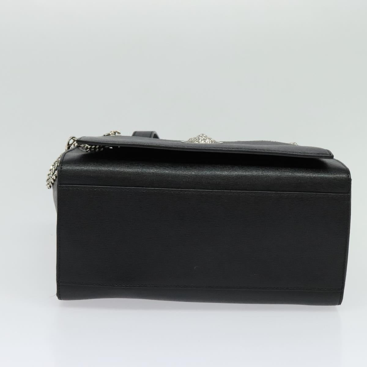 VERSACE Hand Bag Leather Black Silver Auth am8883