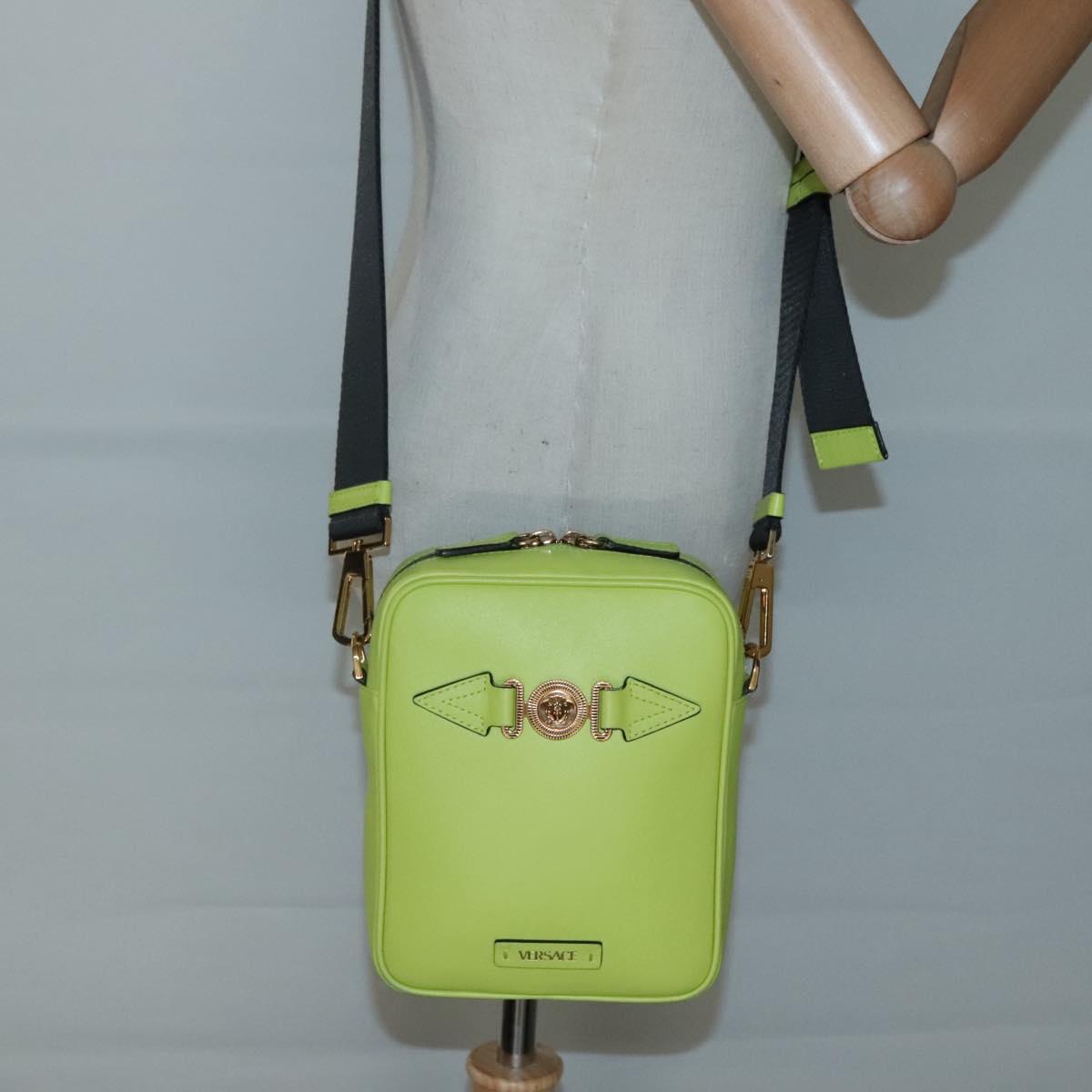 VERSACE Shoulder Bag Leather LIme Green Gold Auth am8884