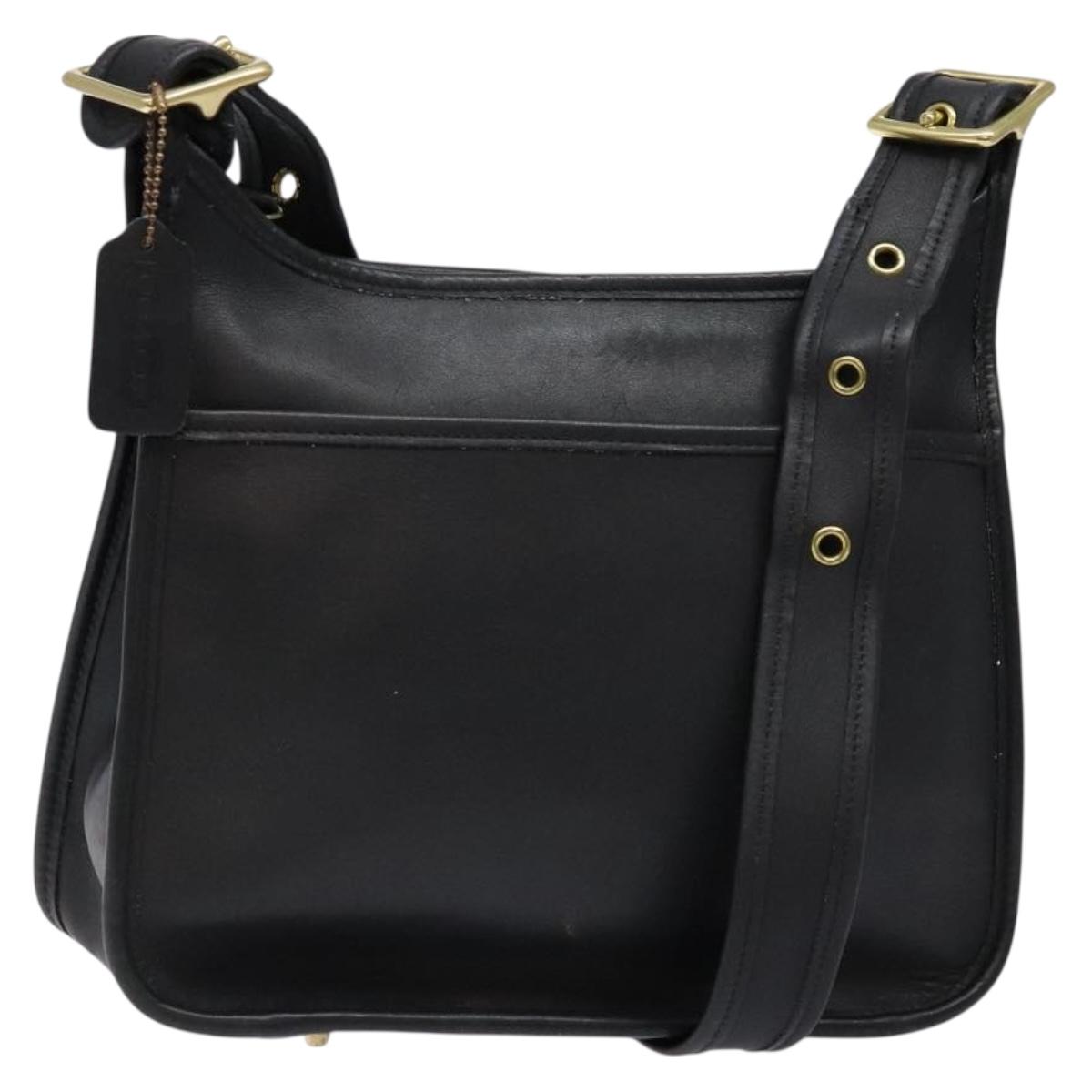 Coach Shoulder Bag Leather Black Gold Auth am8902