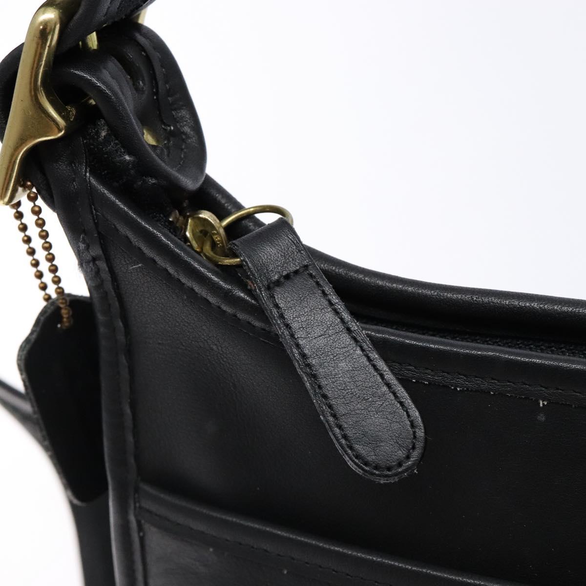 Coach Shoulder Bag Leather Black Gold Auth am8902