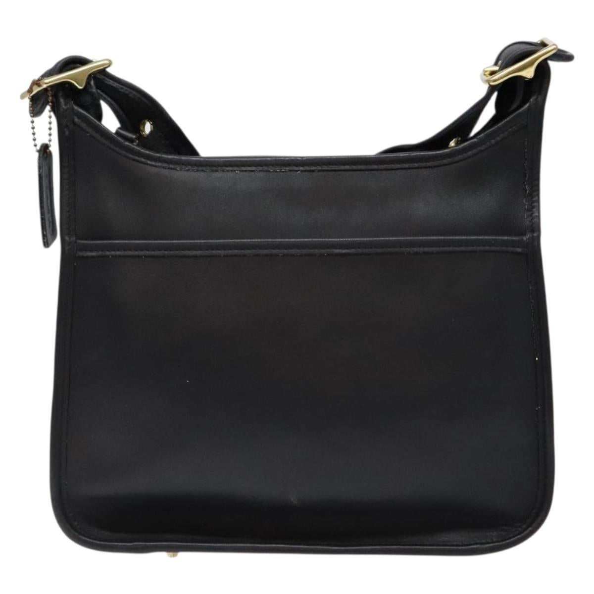 Coach Shoulder Bag Leather Black Gold Auth am8902