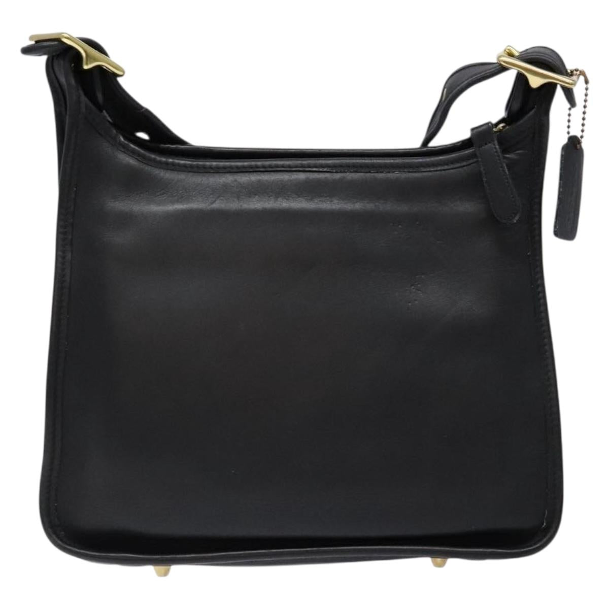 Coach Shoulder Bag Leather Black Gold Auth am8902