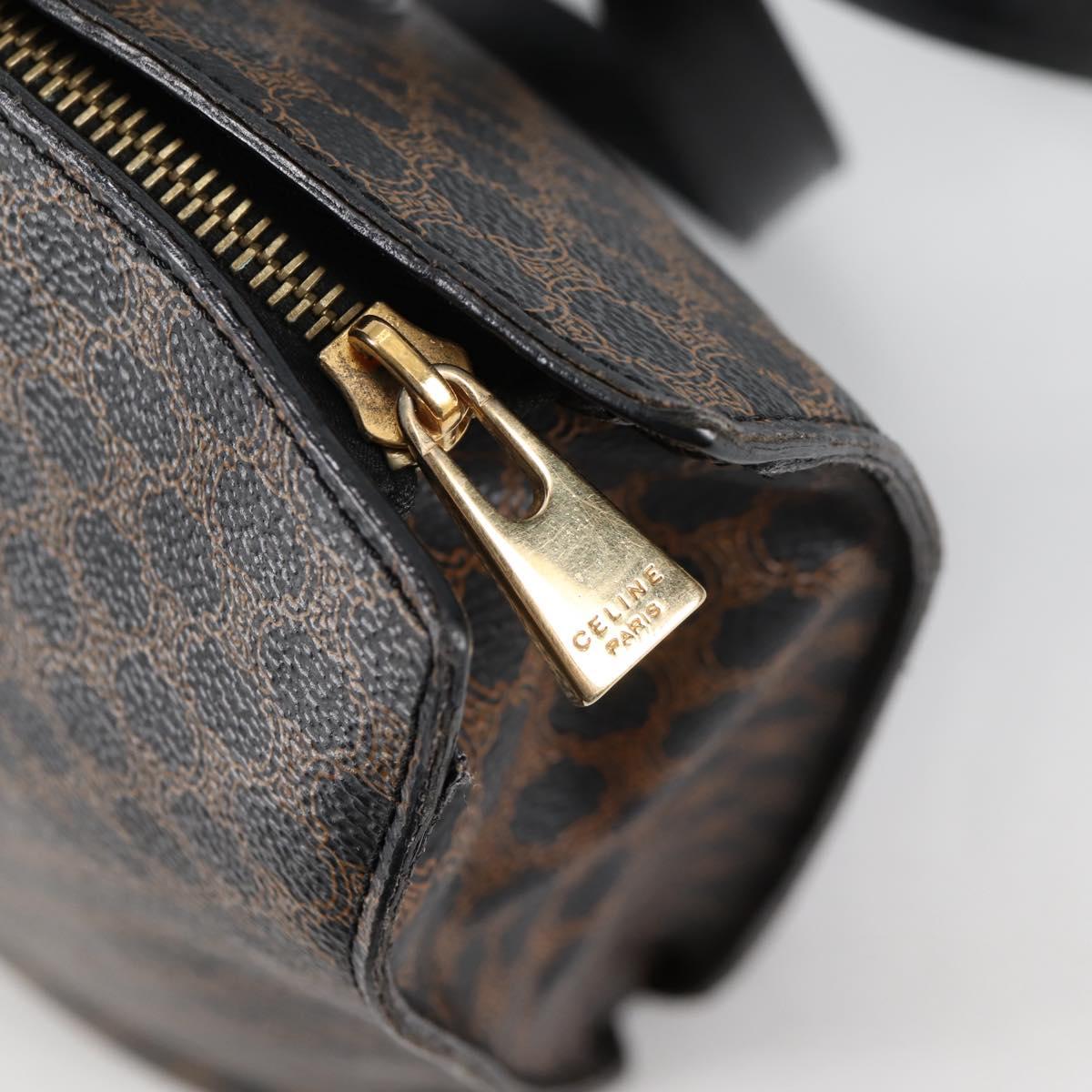 CELINE Macadam Canvas Shoulder Bag PVC Leather Black Gold Auth am8906V