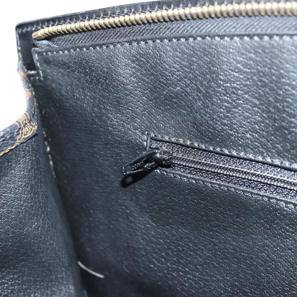 CELINE Macadam Canvas Shoulder Bag PVC Leather Black Gold Auth am8906V