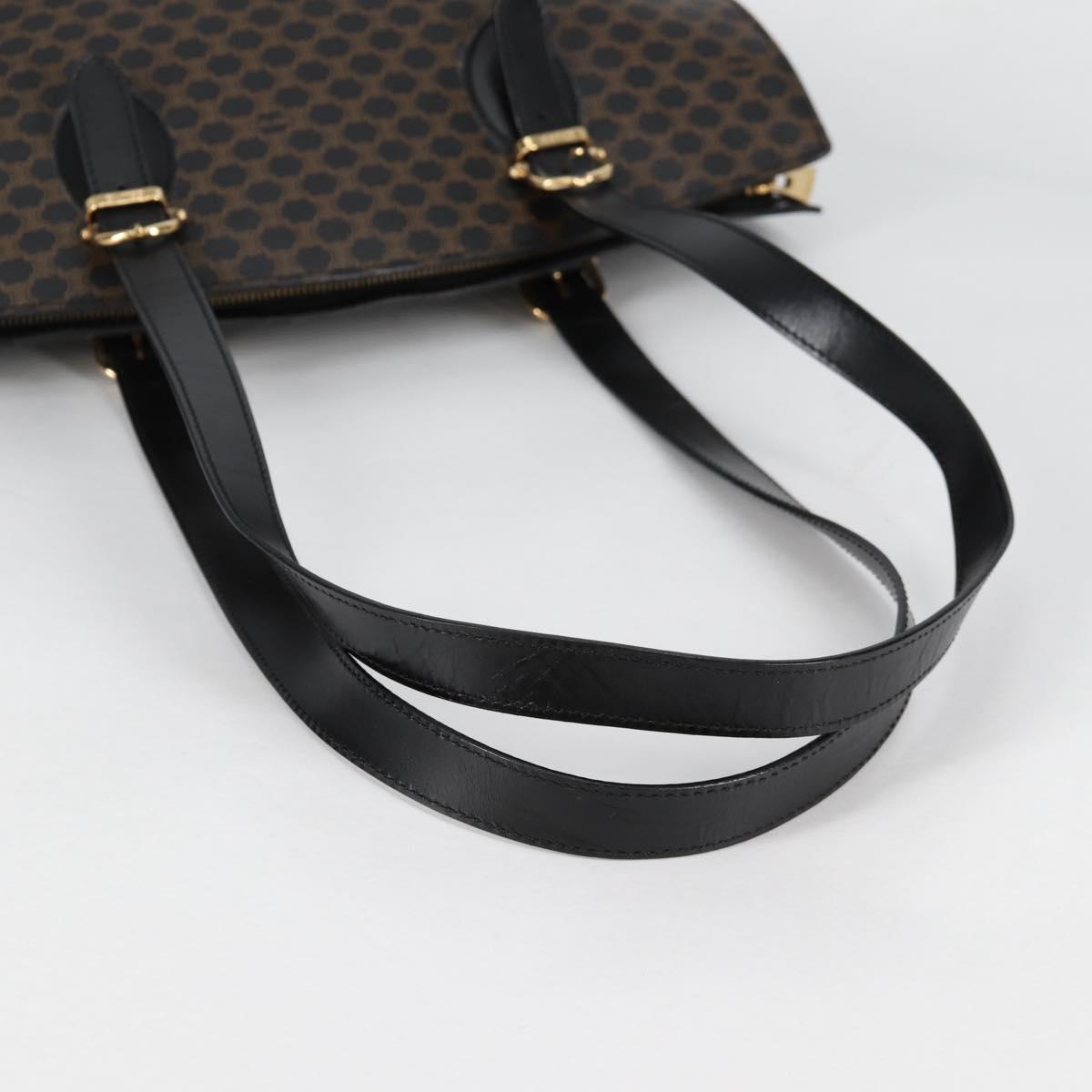CELINE Macadam Canvas Shoulder Bag PVC Leather Black Gold Auth am8906V
