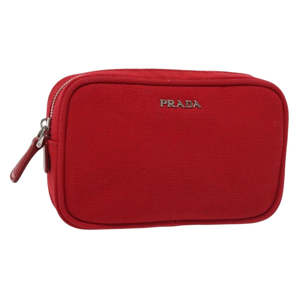 PRADA Pouch Canvas Red Silver Auth am8913