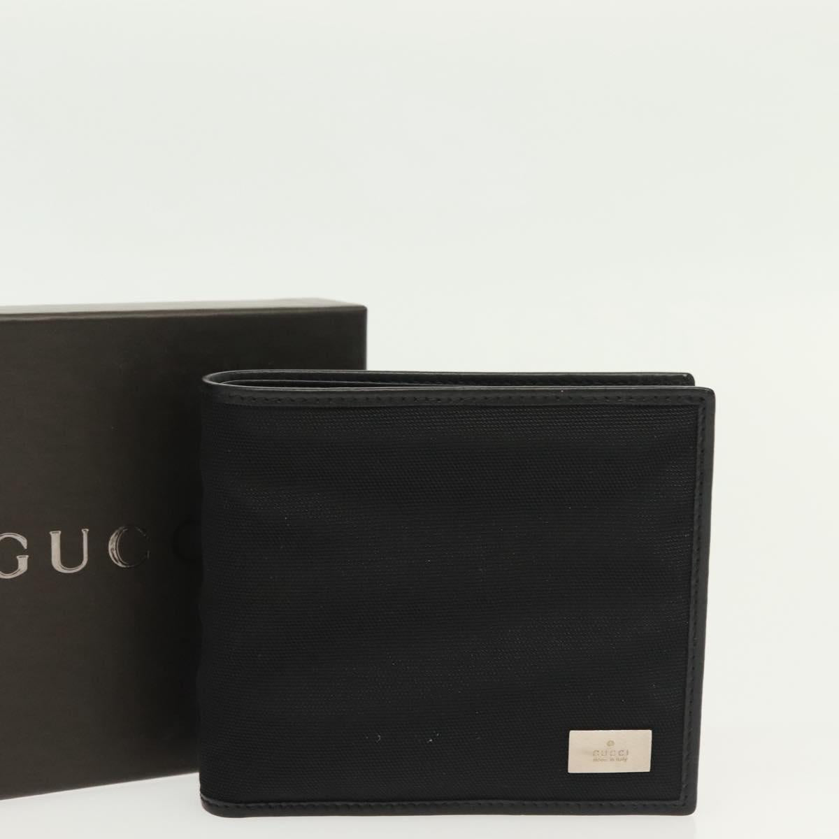 GUCCI Bifold Wallet Nylon Leather Black Silver Auth am8934