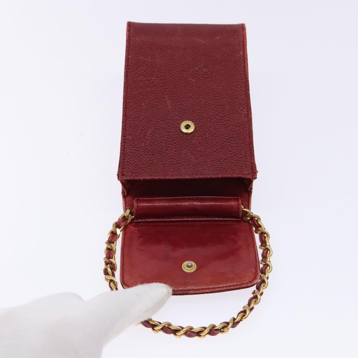 CHANEL Phone Case Caviar Skin Red Gold CC Auth am8937