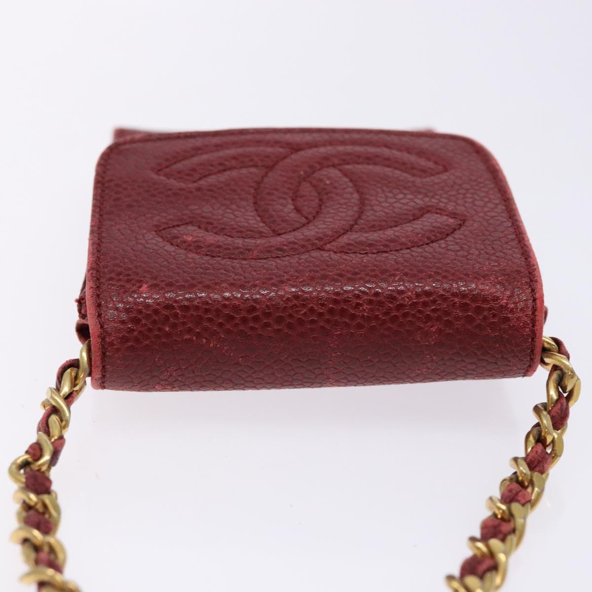 CHANEL Phone Case Caviar Skin Red Gold CC Auth am8937