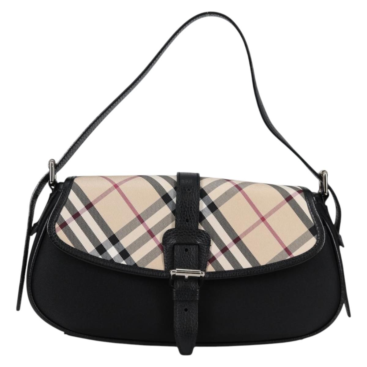 BURBERRY Nova Check Shoulder Bag Canvas Beige Silver Auth am8941V