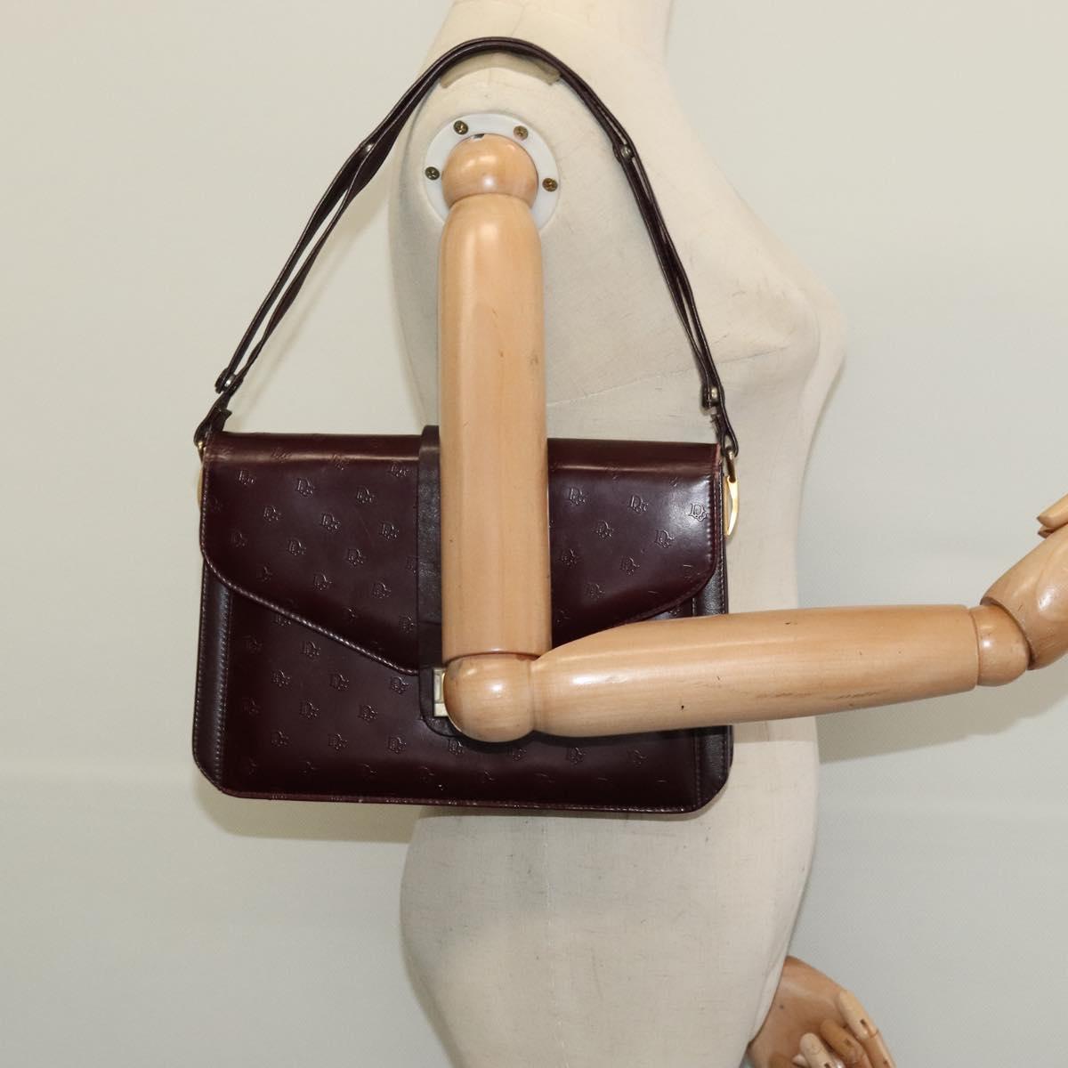 Christian Dior Shoulder Bag Leather Bordeaux Gold Auth am8952