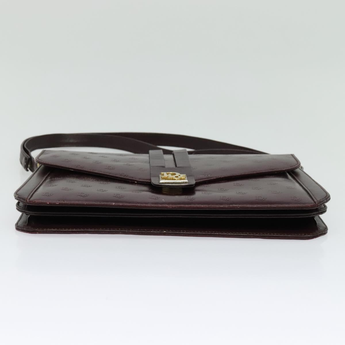 Christian Dior Shoulder Bag Leather Bordeaux Gold Auth am8952