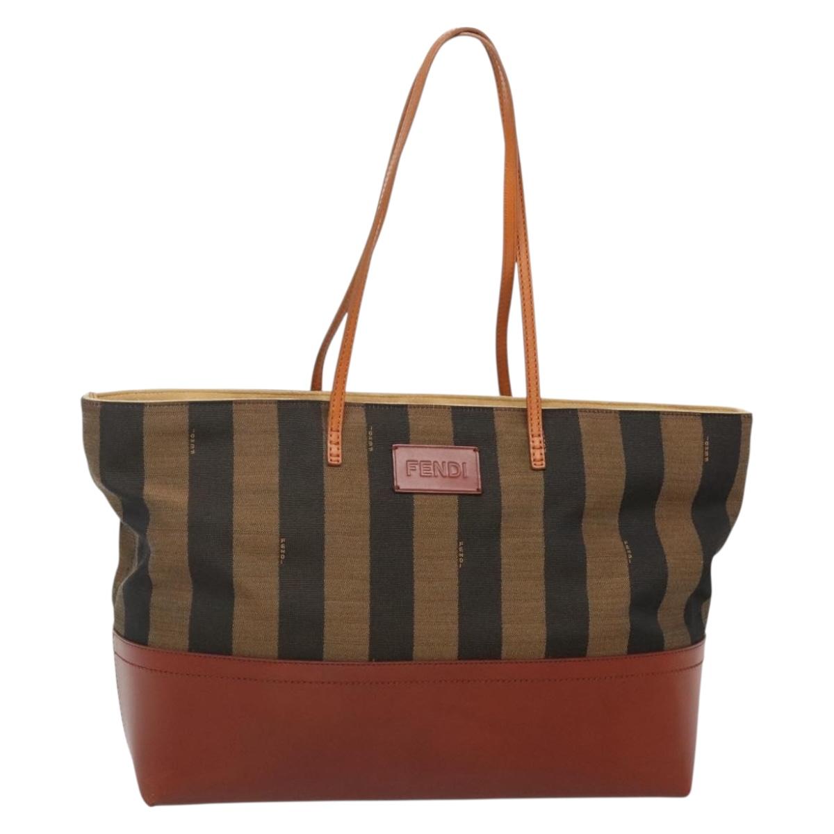 FENDI Pecan Canvas Tote Bag Black Brown Auth am8966