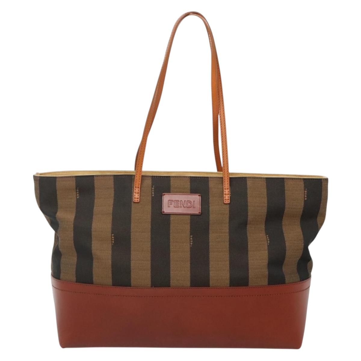 FENDI Pecan Canvas Tote Bag Black Brown Auth am8966