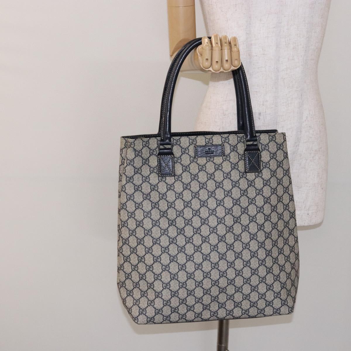 GUCCI GG Supreme Tote Bag PVC Navy Silver 131220 Auth am8978