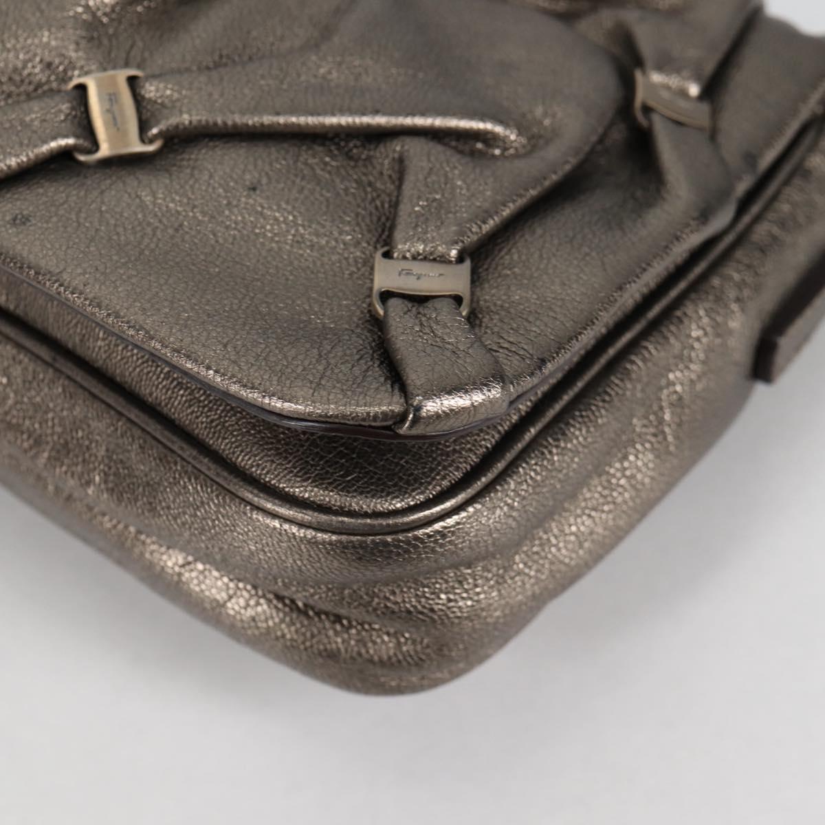 Salvatore Ferragamo Vala Shoulder Bag Leather Silver Auth am8982V