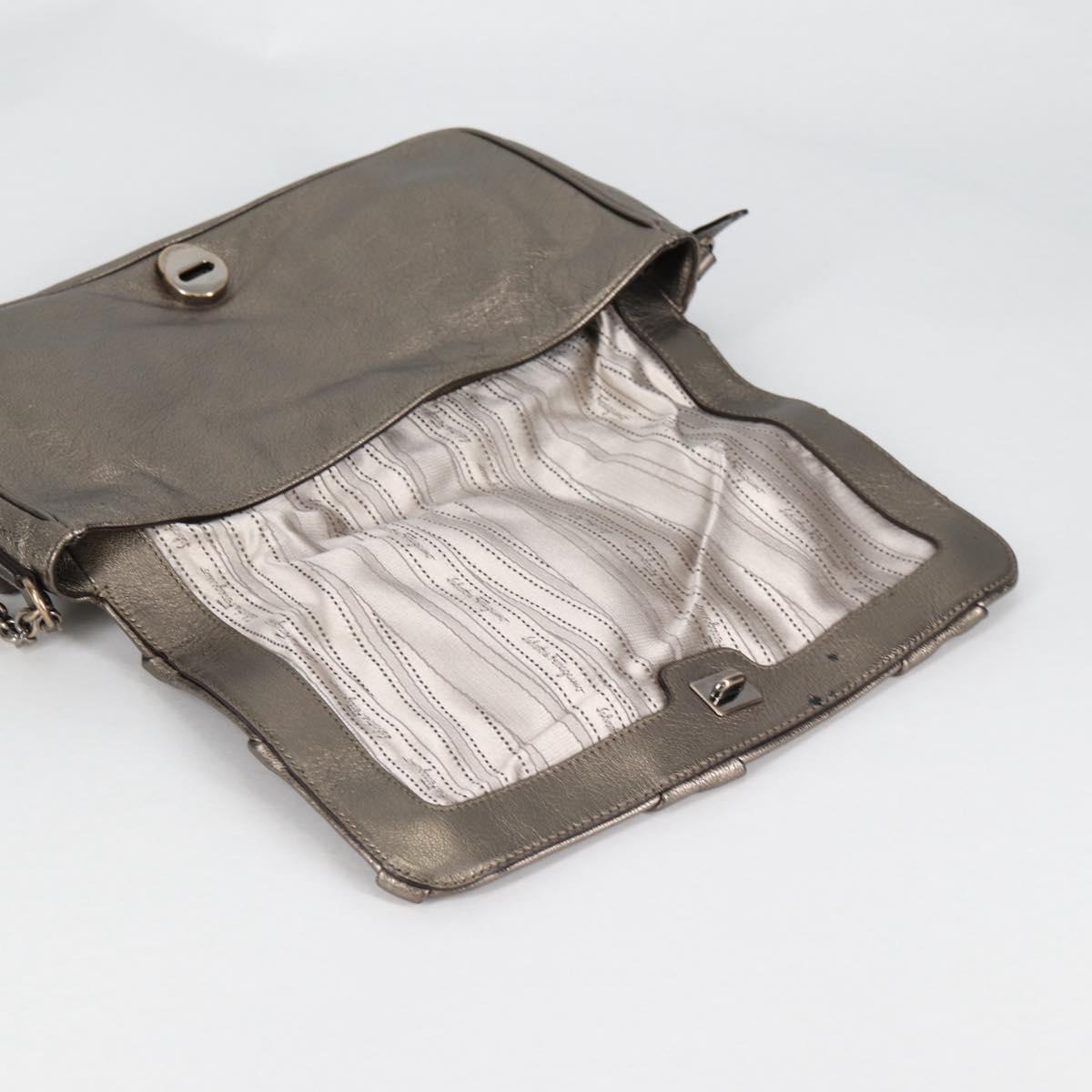 Salvatore Ferragamo Vala Shoulder Bag Leather Silver Auth am8982V