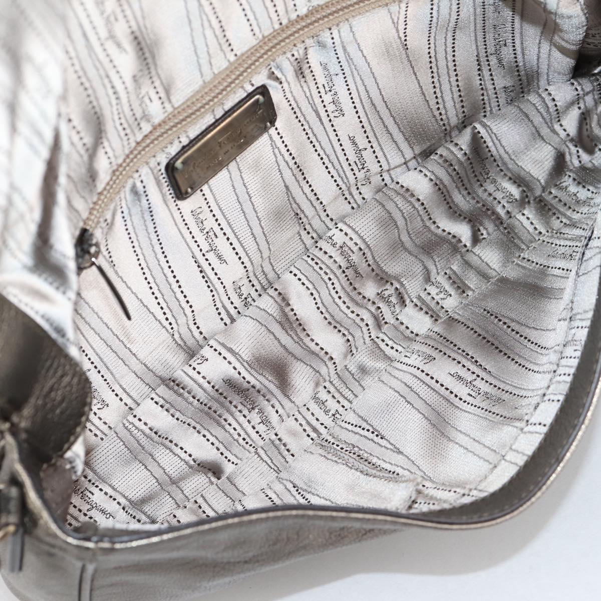 Salvatore Ferragamo Vala Shoulder Bag Leather Silver Auth am8982V